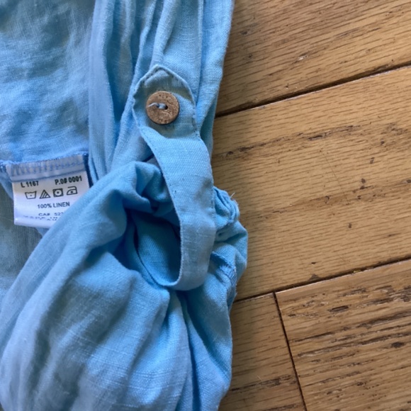 Blue shirt 100% linen, wood buttons, adjustable sleeves, size L - Picture 4 of 5